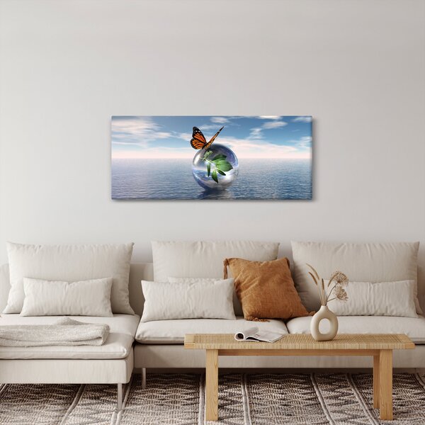 Obraz motýľa na sklenenej guli (120x50 cm)