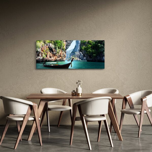 Obraz dlhej lode na pláži (120x50 cm)