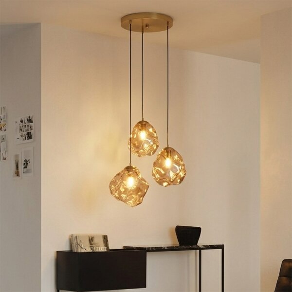 Závesný luster na lanku CRISTAL 3xE14/15W/230V mosadz/dymová béžová
