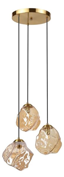 Závesný luster na lanku CRISTAL 3xE14/15W/230V mosadz/dymová béžová