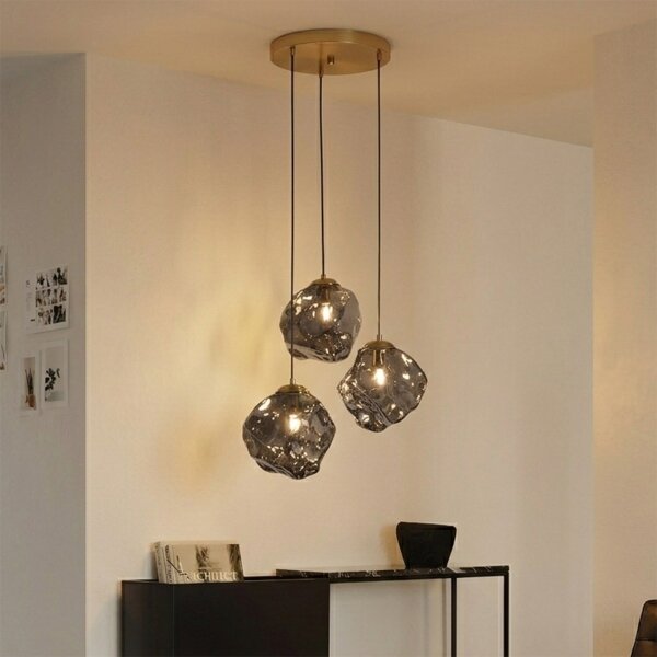 Luster na lanku CRISTAL 3xE14/15W/230V mosadz/dymová čierna