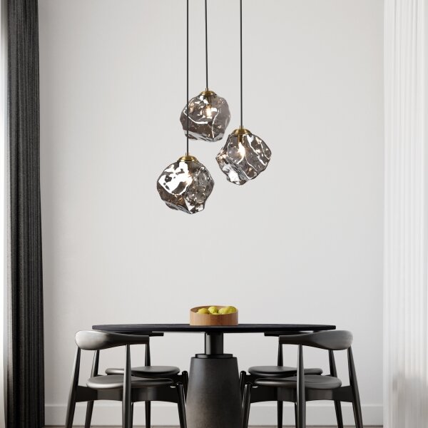 Luster na lanku CRISTAL 3xE14/15W/230V mosadz/dymová čierna
