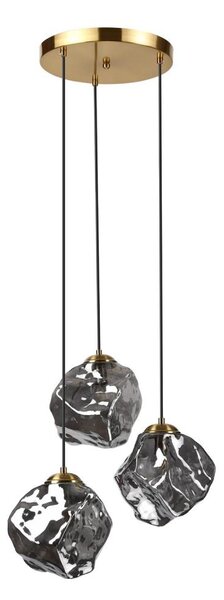 Luster na lanku CRISTAL 3xE14/15W/230V mosadz/dymová čierna