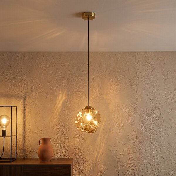 Luster na lanku CRISTAL 1xE14/15W/230V mosadz/dymovo-béžová