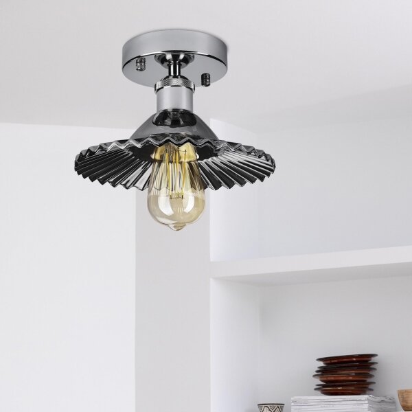 Prisadený luster TRISH 1xE27/15W/230V lesklý chróm/dymová čierna