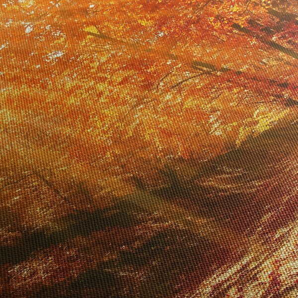 Obraz jesenného lesa (s hodinami) (90x30 cm)