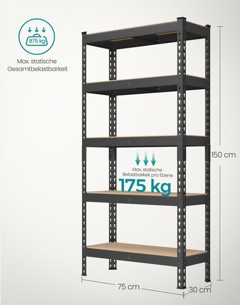 Regál 75x155x30 cm GLR300B01 čierny