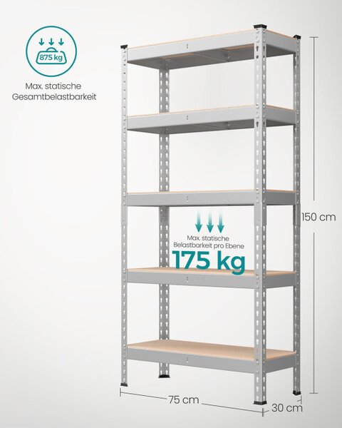 Regál 75x155x30 cm GLR300E01 strieborný