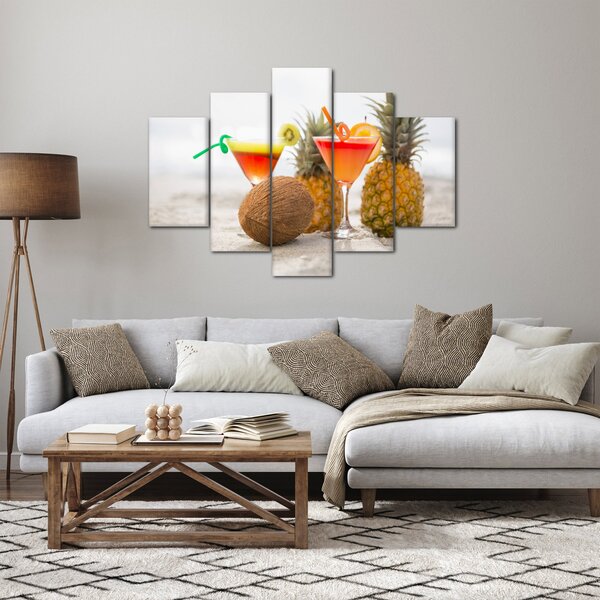 Obraz ananásov a pohárov na pláži (150x105 cm)