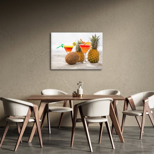 Obraz ananásov a pohárov na pláži (70x50 cm)
