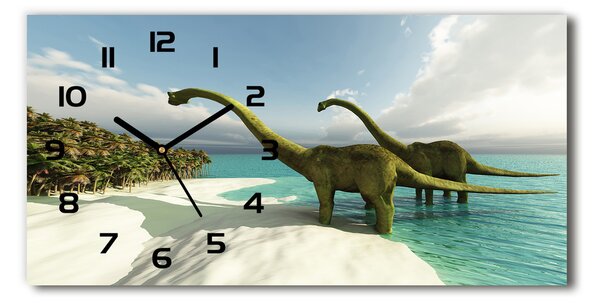 Vodorovné Sklenené hodiny na stenu Dinozaury na pláži