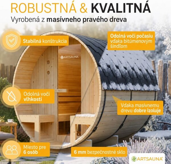 Fínska sudová sauna Ø 190 cm – s odpočivárňou, 220 cm