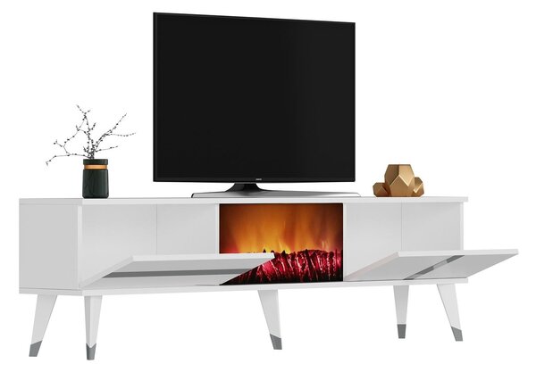 NovýNábytok.sk TV stolík/skrinka s krbom Vekika 3 (biela + strieborná) . Akcia -18%. Vlastná spoľahlivá doprava až k Vám domov. 1095530