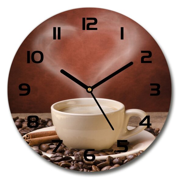 Sklenené nástenné hodiny okrúhle Aromatická káva