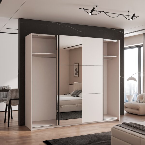 Posuvná šatníková skriňa CORDELIA 228 cm kašmír so zrkadlom