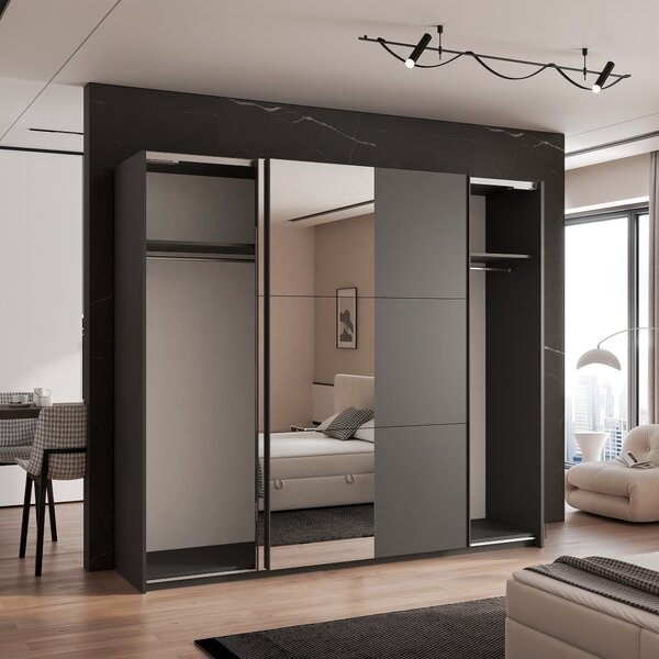 Posuvná šatníková skriňa CORDELIA 228 cm antracit so zrkadlom