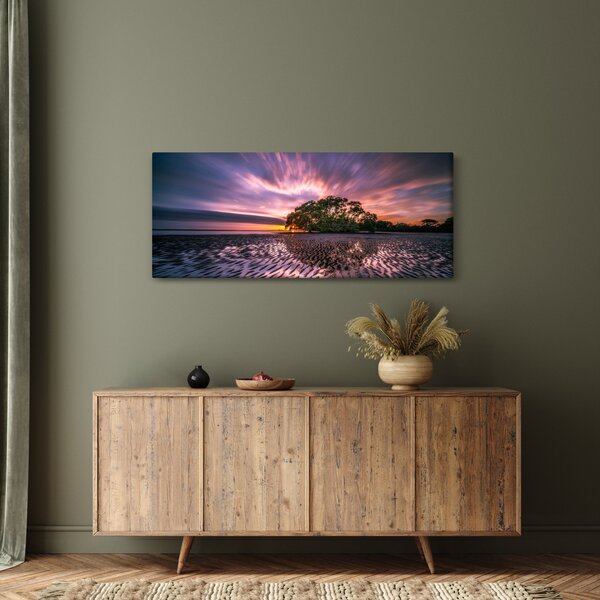 Obraz pláže pri západe slnka (120x50 cm)