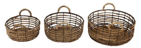 Drôtené obmotané úložné koše s ušami Parien - Ø 39*15 / Ø 34*13 / Ø 29*11 cm - Clayre & Eef