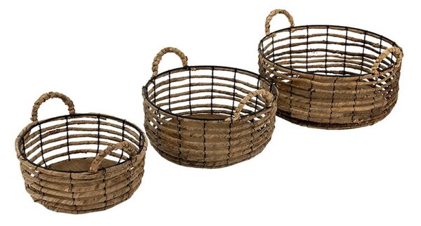 Drôtené obmotané úložné koše s ušami Parien - Ø 39*15 / Ø 34*13 / Ø 29*11 cm - Clayre & Eef