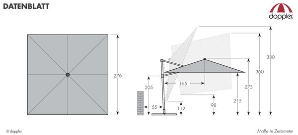 DERBY DX 280 x 280 cm – záhradný slnečník s bočnou nohou - Tovar s drobnou vadou (S332)