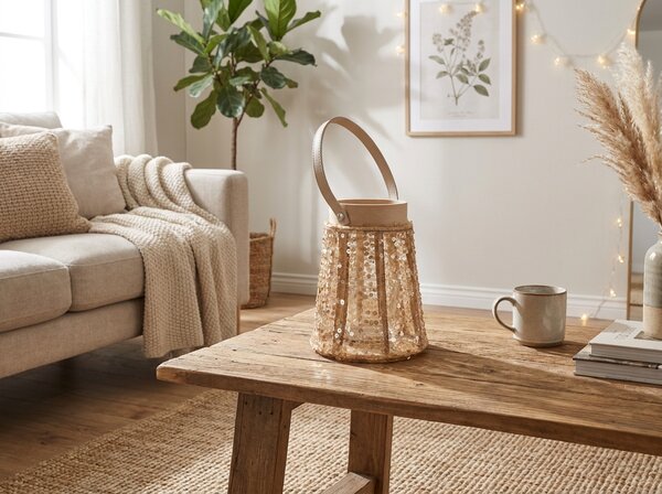 Lucerna s flitrami CONE GLAM 26 cm, prírodná