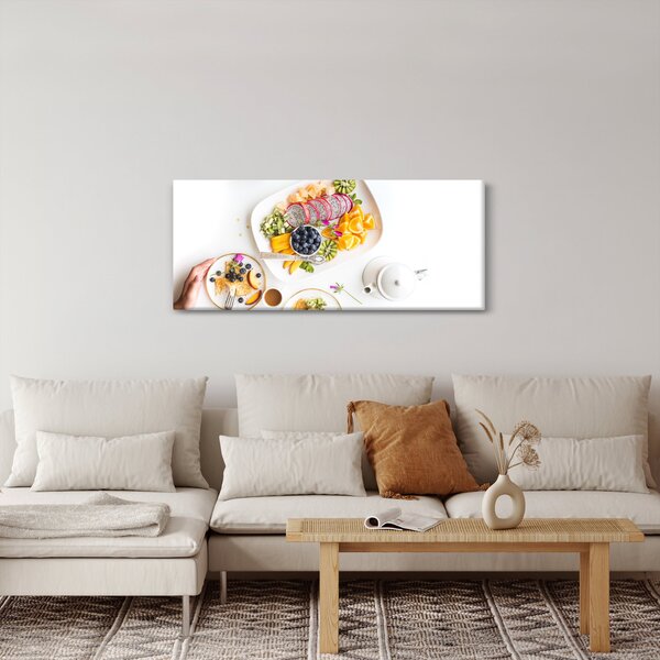 Obraz tanierov s ovocím na stole (120x50 cm)