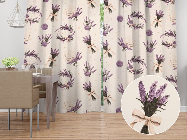 Biante Bavlnený záves Sandra SA-778 Veľké zväzky levandúľ na krémovom 150x140 cm