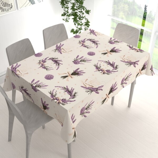 Biante Bavlnený obdĺžnikový obrus Sandra SA-778 Veľké zväzky levandúľ na krémovom 50x100 cm