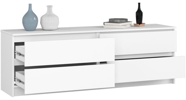 Ak furniture KOMODA Kuba 160 cm - 4 šuplíky - biela