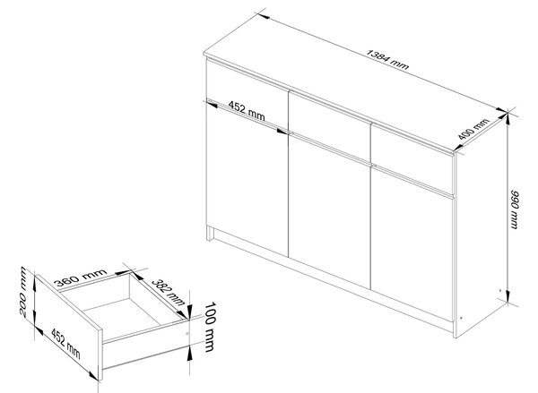 Ak furniture Komoda Karolína 140 cm 3 skrinky a 3 zásuvky dub sonoma/biela