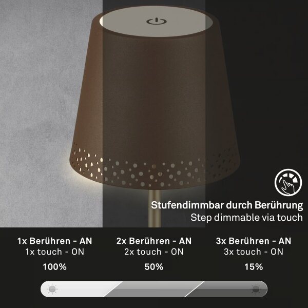 Brilo - LED stolná nabíjateľná dotyková lampa KIKI LED/2,6W/5V IP44 2600 mAh hnedá