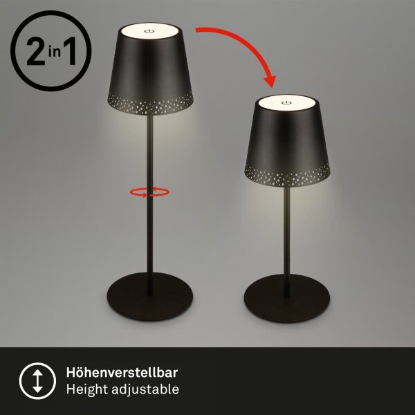 Brilo - LED nabíjateľná dotyková stolná lampa KIKI LED/2,6W/5V IP44 2600 mAh čierna