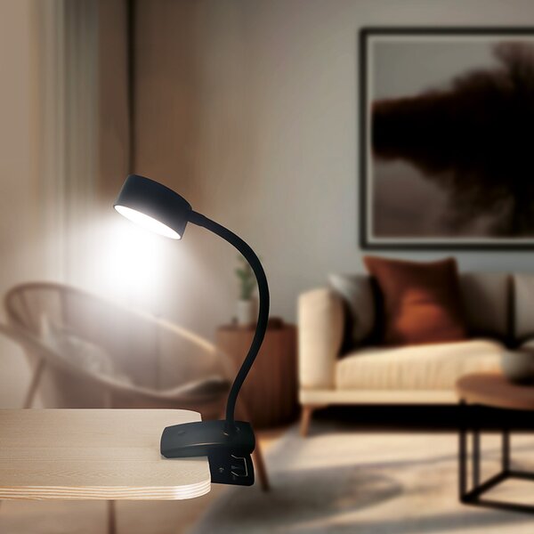 SOLIGHT LED stolná nabíjacia lampička, 2W, 210lm, 3CCT, čierna, clip