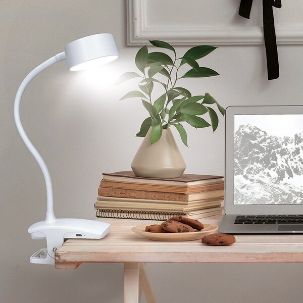 SOLIGHT LED stolná nabíjacia lampička, 2W, 210lm, 3CCT, biela, clip