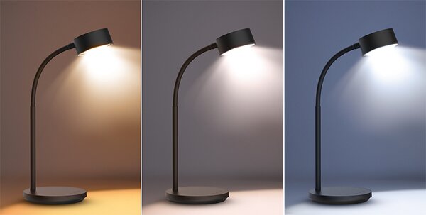 SOLIGHT LED stolná lampička, 4,5 W, 300lm, 3CCT, čierna, podstavec