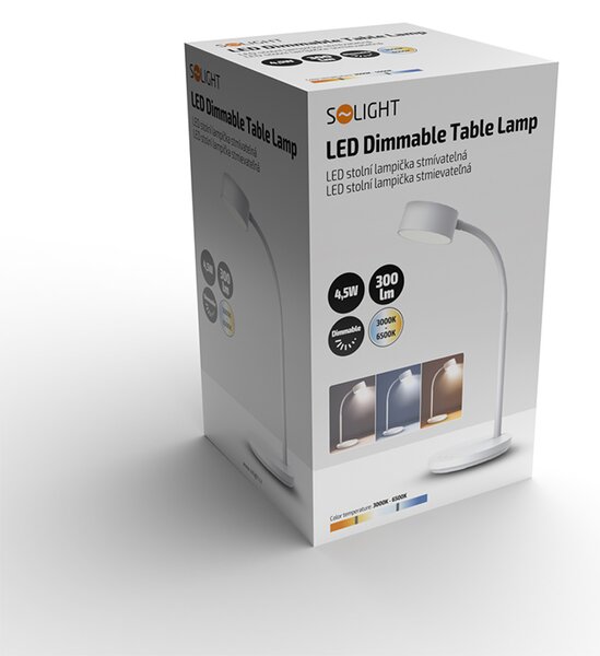 SOLIGHT LED stolná lampička, 4,5 W, 300lm, 3CCT, biela, podstavec