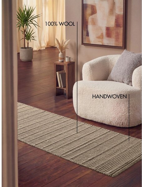Béžový ručne tkaný vlnený behúň 80x250 cm Camden Parker – Ted Baker