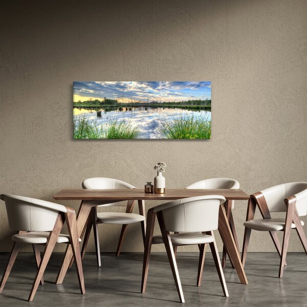 Obraz jazera s tŕstím (120x50 cm)