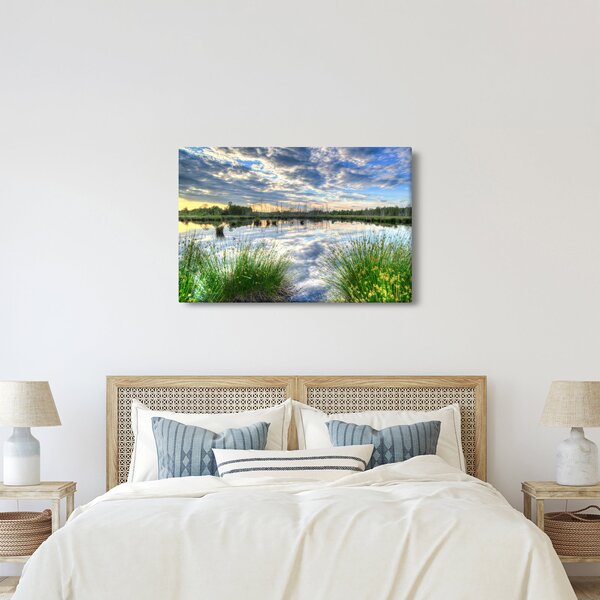 Obraz jazera s tŕstím (90x60 cm)