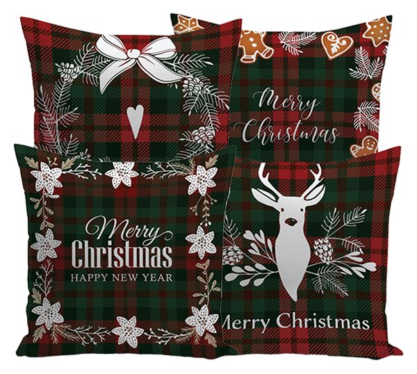 XPOSE® Set obliečok na vankúš TARTAN CHRISTMAS 40x40 cm - set 4ks