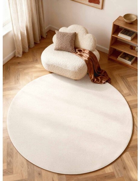 Krémový ručne tkaný vlnený okrúhly koberec ø 200 cm Puristic Knots – Elle Decoration