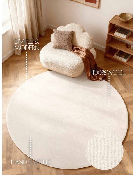 Krémový ručne tkaný vlnený okrúhly koberec ø 200 cm Puristic Knots – Elle Decoration