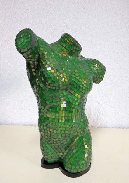 Stolná lampa zelená MEN BODY, 41 cm, ručná práca, mozaika