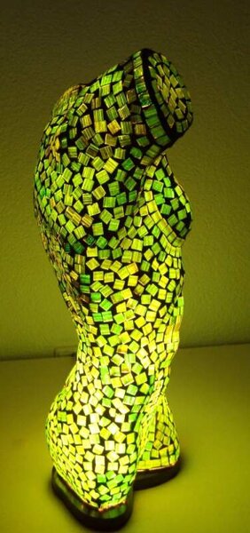Stolná lampa zelená MEN BODY, 41 cm, ručná práca, mozaika