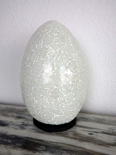 Stolná lampa biela EGG, 33 cm, ručná práca, mozaika