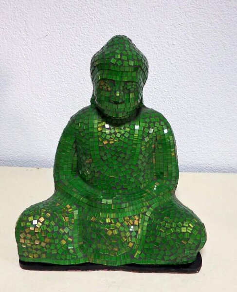 Stolná lampa BUDHA, zelená, 40 cm, ručná práca, mozaika