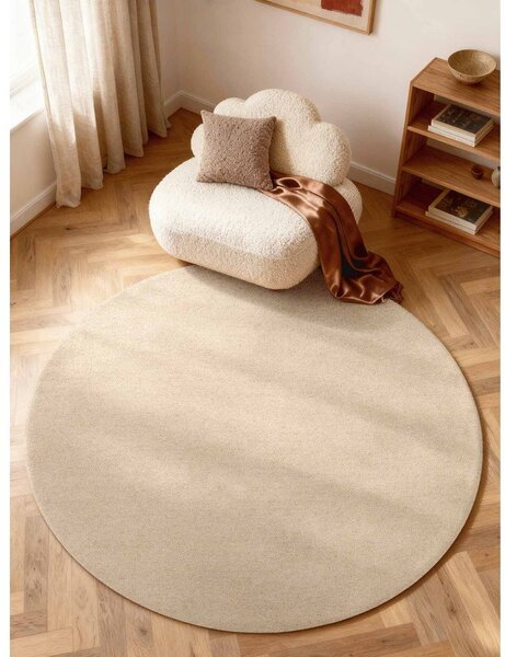 Béžový ručne tkaný vlnený okrúhly koberec ø 200 cm Puristic Knots – Elle Decoration