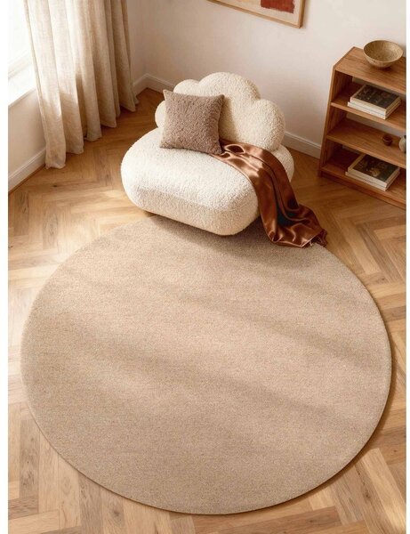 Ručne tkaný vlnený okrúhly koberec v prírodnej farbe ø 160 cm Puristic Knots – Elle Decoration