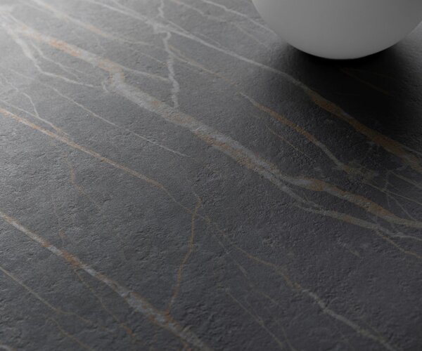 DELIFE Konzolový stolík Edge polygonálny 180×50 cm keramika Laminam® Noir Desir hnedá Zentharo kov titánová farba