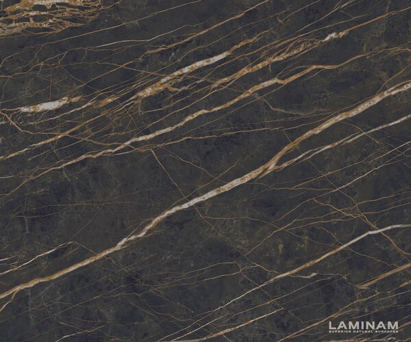 DELIFE Konzolový stolík Edge polygonálny 180×50 cm keramika Laminam® Noir Desir hnedá Zentharo kov titánová farba